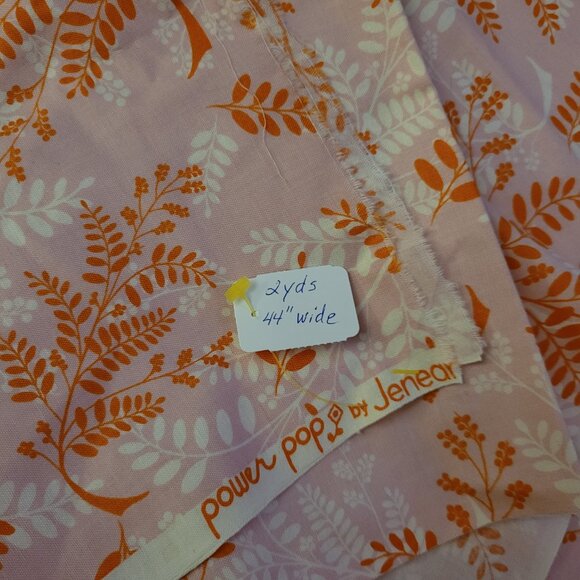 2 Yards Power Pop Fabric Jenean Morrison Pink with Orange Leaves Girlfriend PMJM - Picture 4 of 5